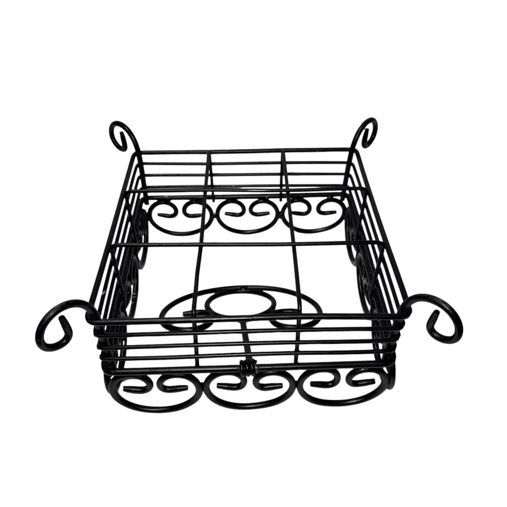 Black Wrought Iron Napkin Holder Square Scrollwork Metal Weighted Arm Farmhouse